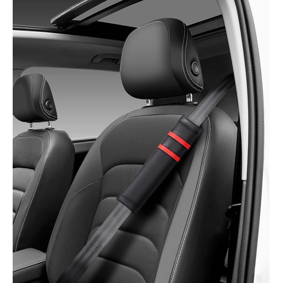 Auto Drive Red Sporty Leather Seat Belt Pads 2-Piece