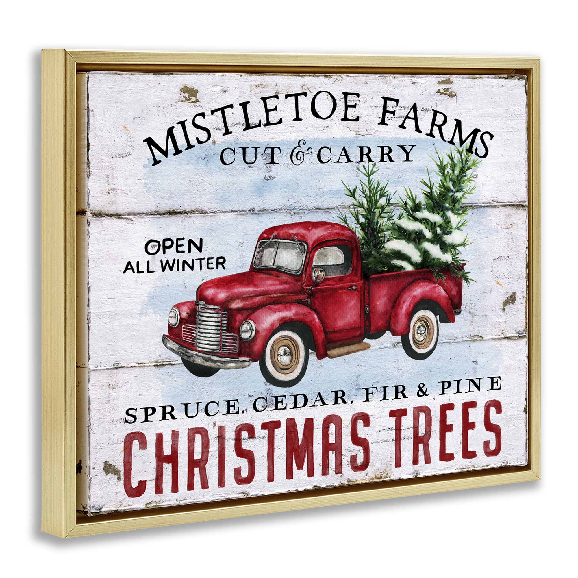 Stupell Industries Mistletoe Farm Trees Holiday Painting Gold Floater Framed Canvas Art Prints Wall Art, 31 x 25