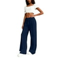 thumbnail image 4 of GIPQJK Palazzo Pants for Women Elastic High Waist Lounge Flowy Work Trousers Tie Knot Cropped Summer Beach Pants with Pockets,Navy S, 4 of 6