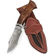 BigCat Roar Viper Hunter Damascus Buck Knife with Sheath - 5" Fixed Blade Hunting Knife - Brown EDC Knives for Men