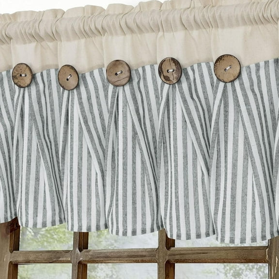 Alishomtll Modern Sage Green Stripes Bohemian Rod Pocket Light Filtering Kitchen Valances, 52" x 18"