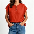 thumbnail image 4 of Lopecy-Sta Women’s Top Round Neck Partial Placket Linen Blend Cap Sleeve Loose Oversized Blouse Lightweight Breathable Crinkle Fabric Casual Shirt, 4 of 6