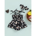thumbnail image 4 of Seyurigaoka 2 Pcs Newborn Girl Dress Romper Outfits, Sleeveless Daisy Printed Pleated Tie-Up Sling Bodysuit + Cute Headband Set, 4 of 8