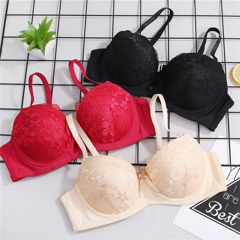 Super Thick Padded Push Up 2 Cups Women Lace Gather Bra&See-Through Lace  Panties
