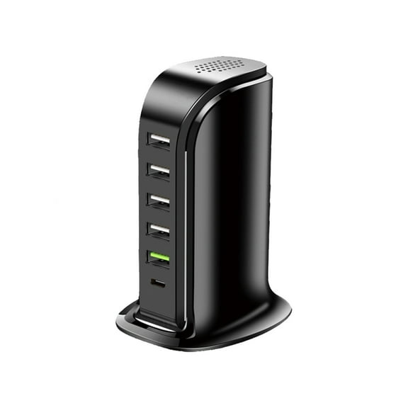Charging Station for Multiple Devices 40W, Wall Charger Block 5 USB Ports(Shared 6A), USB Charging Hub Smart IC, Charger Tower with Type-C 3A for iPhone iPad Tablets Smartphones, Home Office Use