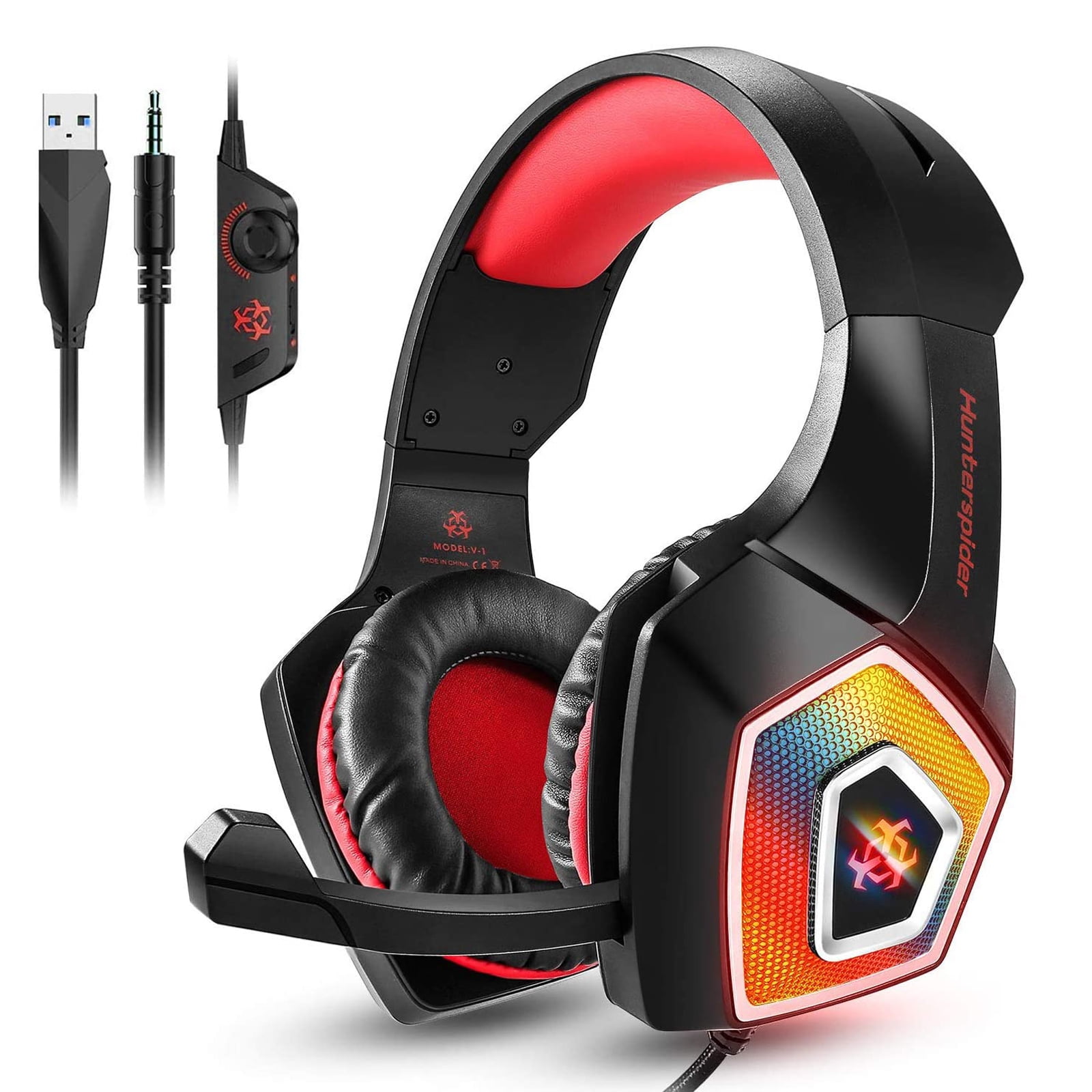 Policía repertorio predicción Gaming Headset with Mic for Xbox One PS4 PS5 PC Switch Tablet Smartphone,  Headphones Stereo Over Ear Bass 3.5mm Microphone Noise Canceling 7 LED  Light Soft Memory Earmuffs (Free Adapter) - Walmart.com