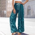thumbnail image 6 of Plus Size Hawaiian Print Palazzo Pants for Women High Waist Wide Leg Resort Wear Trousers with Pockets Dark Blue S, 6 of 7
