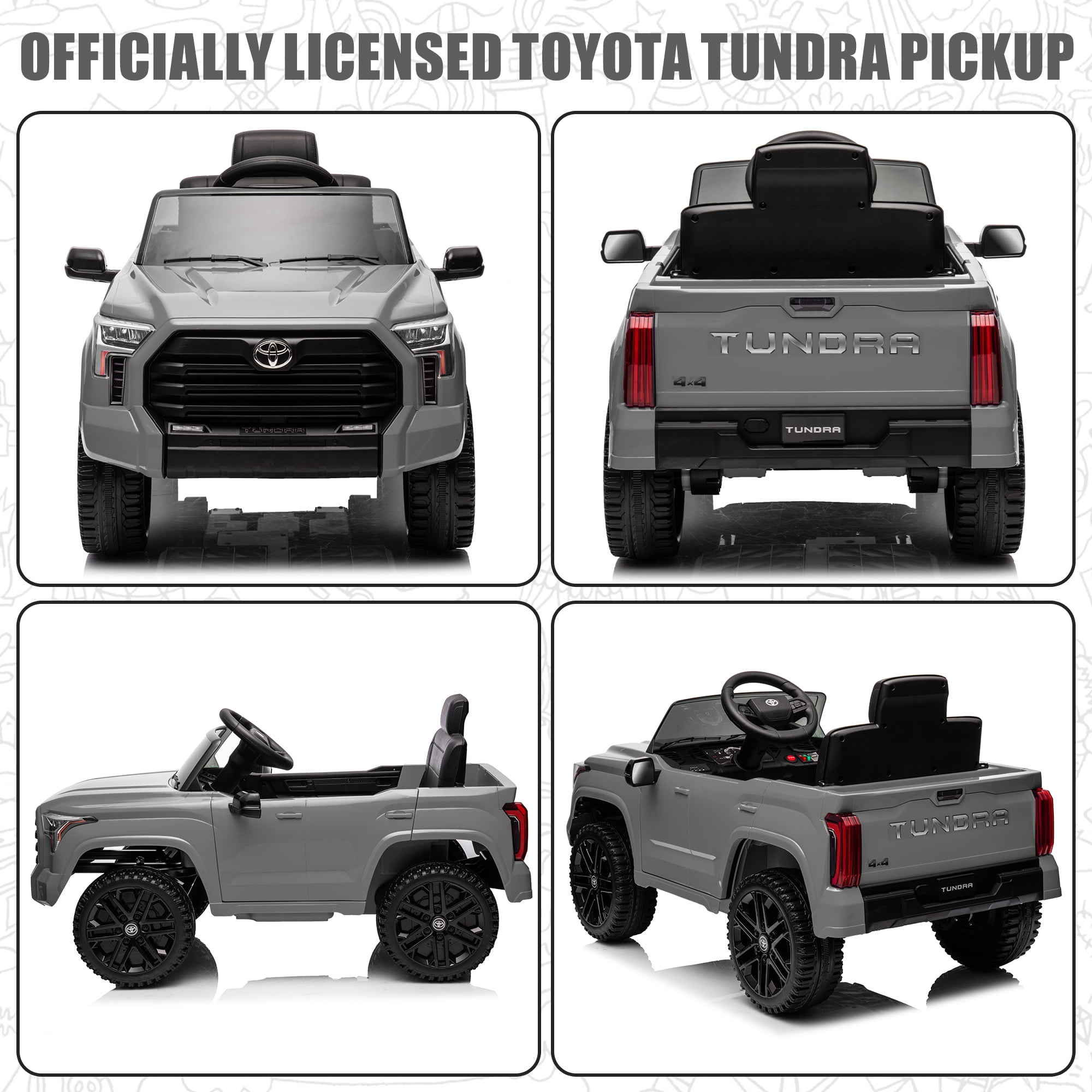 Toyota Tundra 12 V Powered Ride on Cars, Electric Pickup Truck Toys for Kids with Remote Control, 4 Wheels, Battery Powered, LED Light, MP3 Player, White