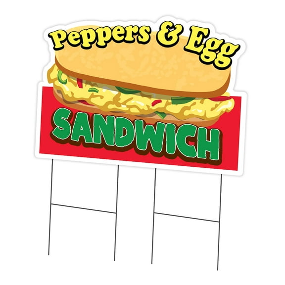 Peppers And Egg Sandwich 24" x 36" Yard Sign & Stake | Advertise Your Business | Stake Included Double Sided Image | Made in The USA