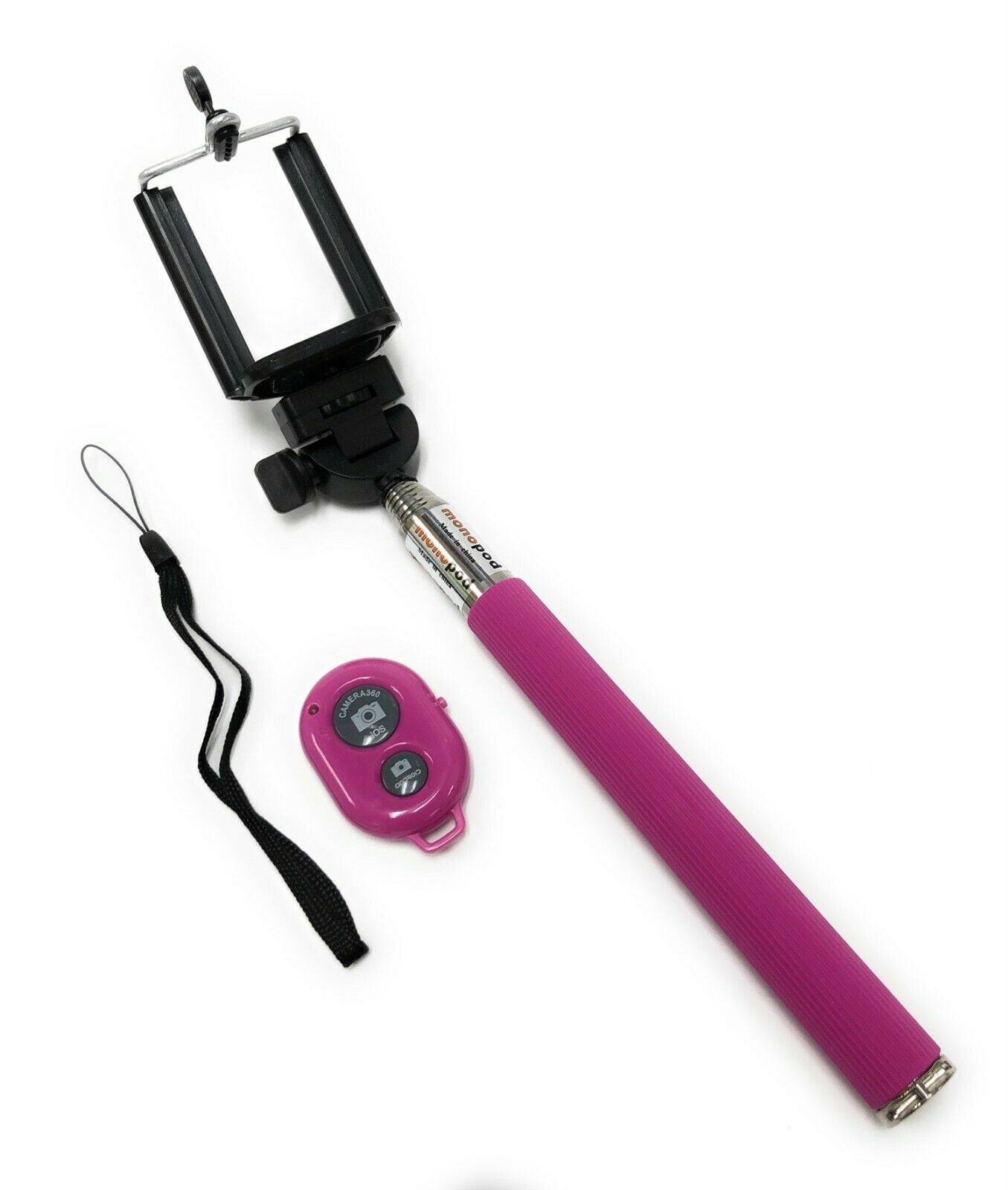 Wireless Pink Selfie Stick With Shutter For iPhones, Andoids & other
