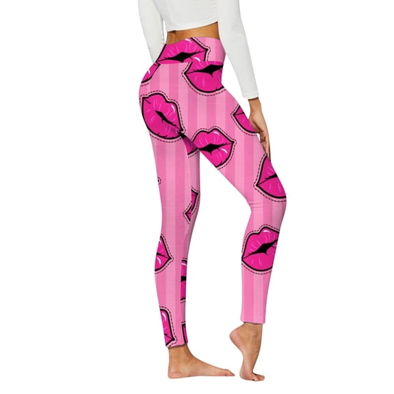 QUINDOS Womens Leggings Valentine's Day Full Length High Waist Heart Print Compression Yoga Pants