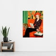 thumbnail image 4 of Retro Chic Oil Painting Orange Green Lounge Portrait Woman and Leopard on Couch Extra Large XL Wall Art Poster Print, 4 of 5