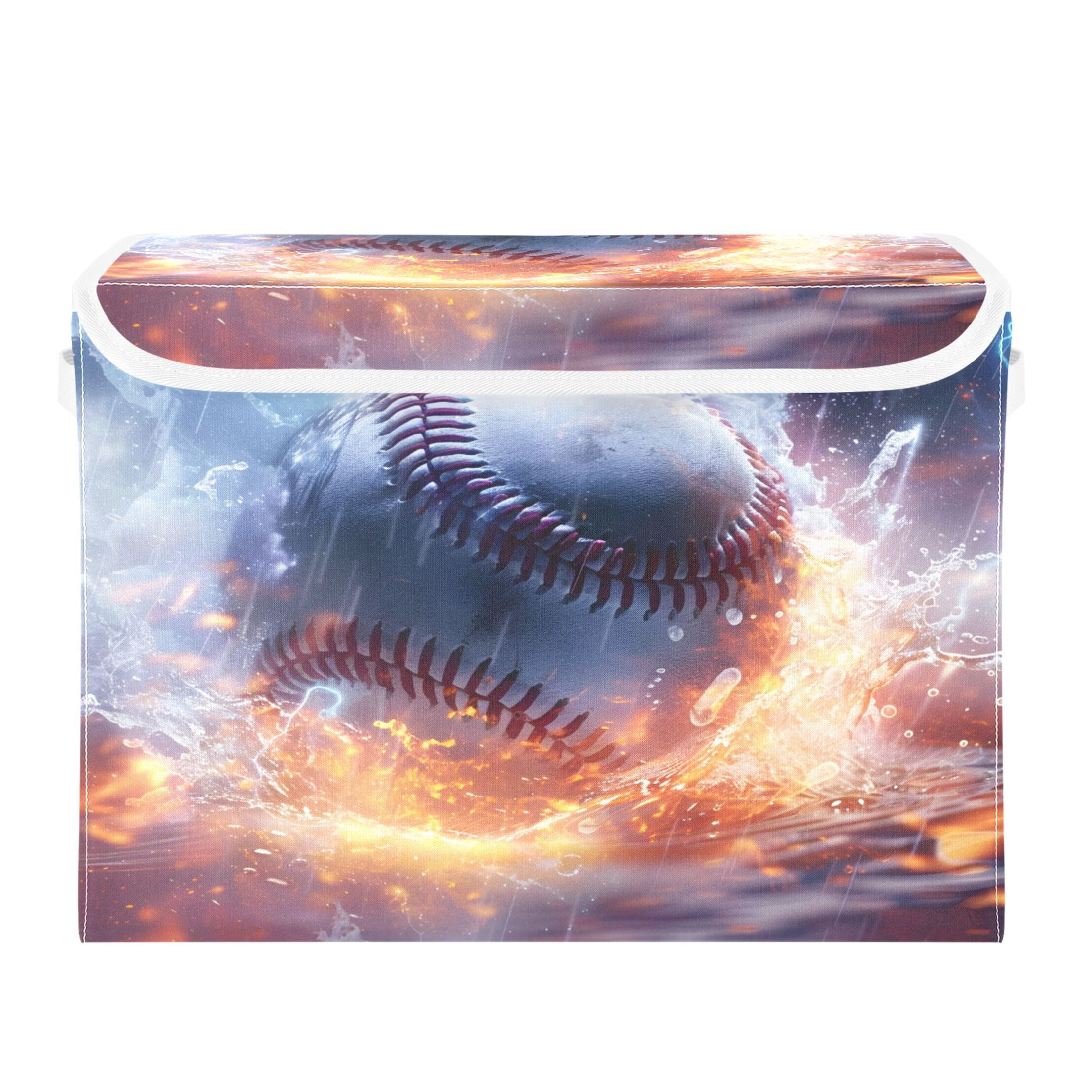 Ryvnso Baseball on Fire Large Lidded Foldable Storage Baskets Cubes Boxes Lids Bin for Home