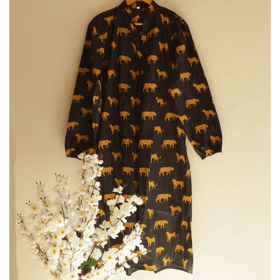 K.K. HANDICRAFT Ethnic Dress For Women Summer Dress Perfect Gift For Your Loved Ones Gift for her Tiger Print Maxi Dress for Effortless Style L