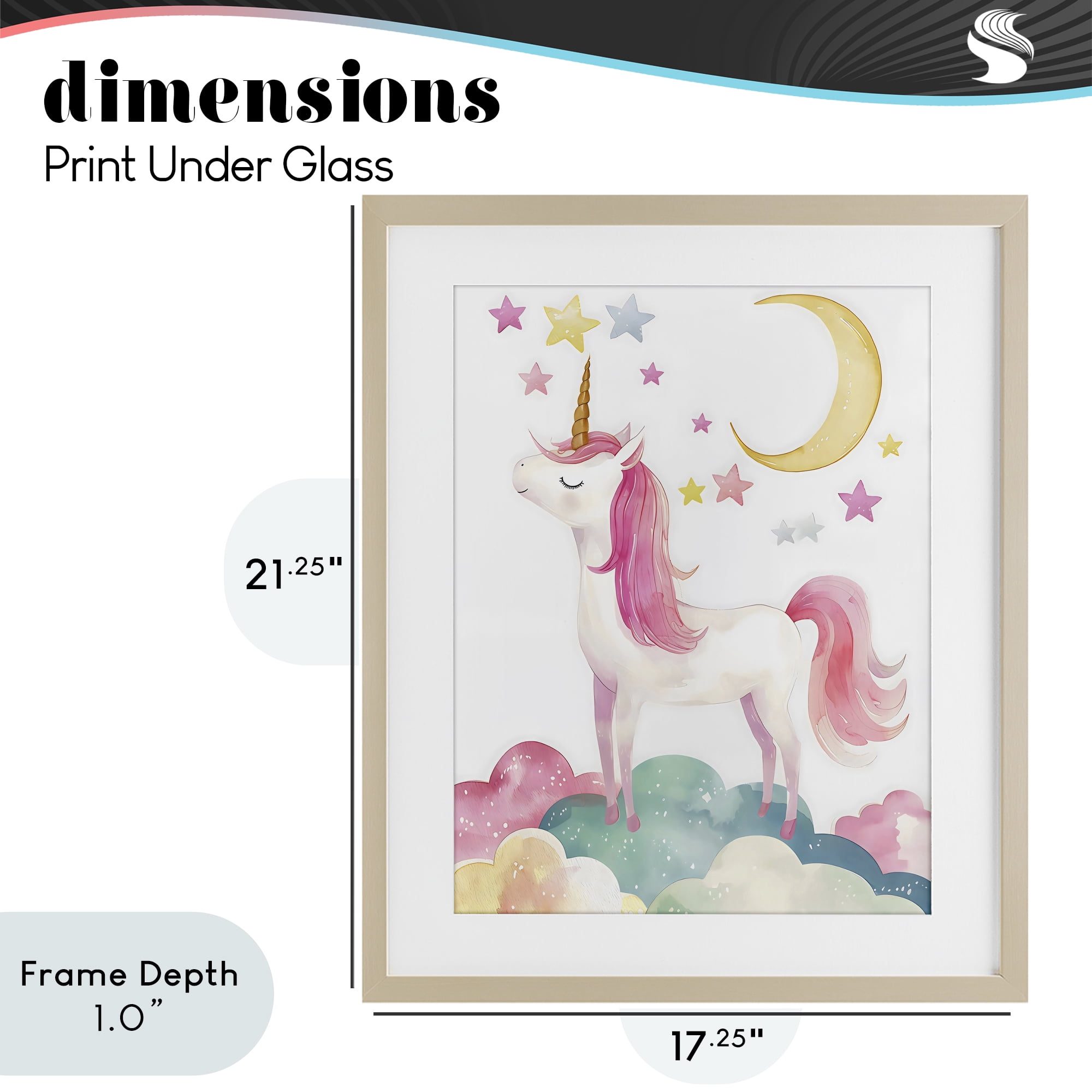 Stupell Industries Unicorn Standing On Clouds Birch Framed Print Under Glass, design by Creative Studio