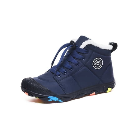 

Ferndule Children Snow Boots Lace Up Winter Boot Faux Fur Warm Booties Breathable Plush Lined Sneakers Sports Comfort Non-Slip Blue 12C
