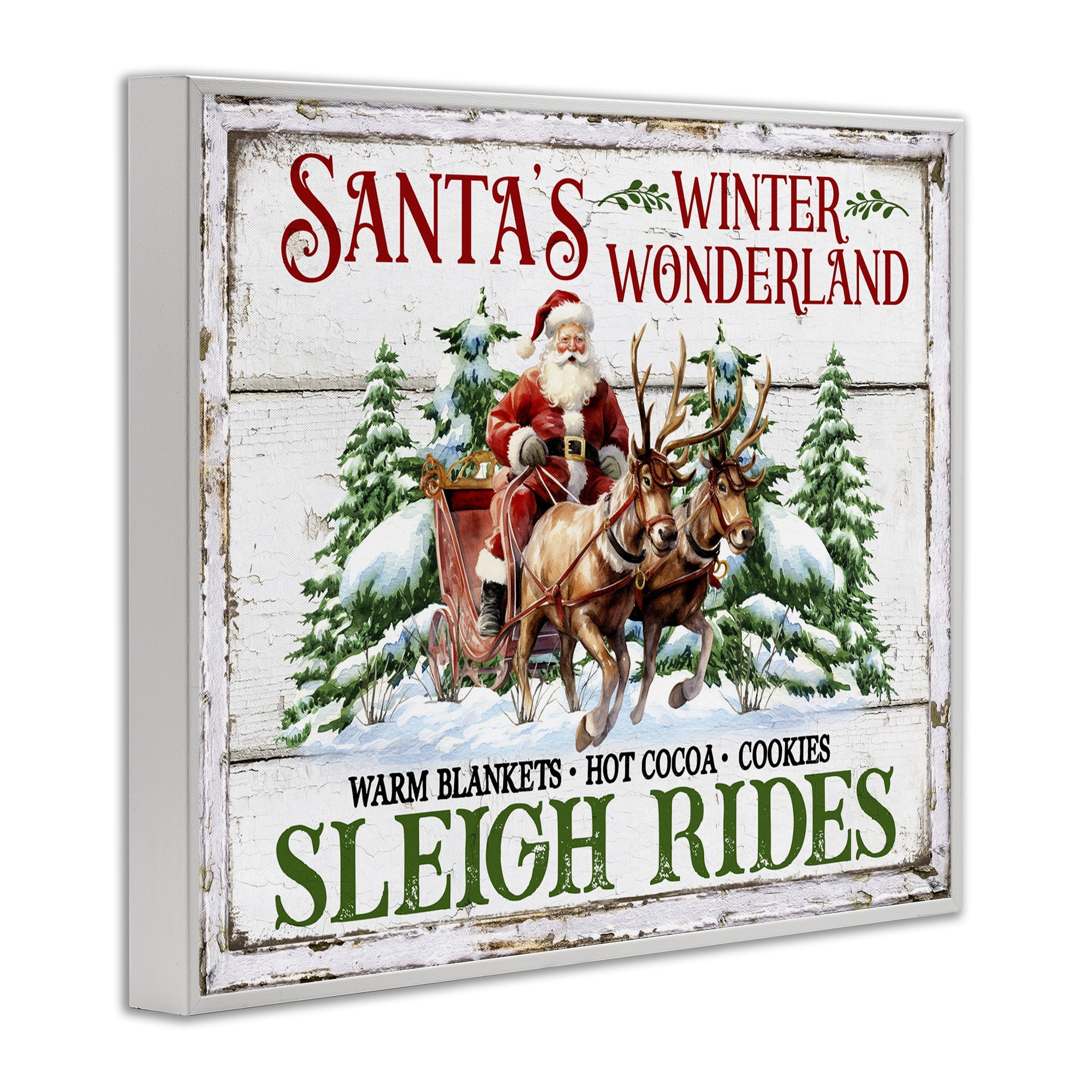 Stupell Industries Winter Wonderland Sleigh Rides Holiday Painting White Framed Art Prints Wall Art, 20 x 16