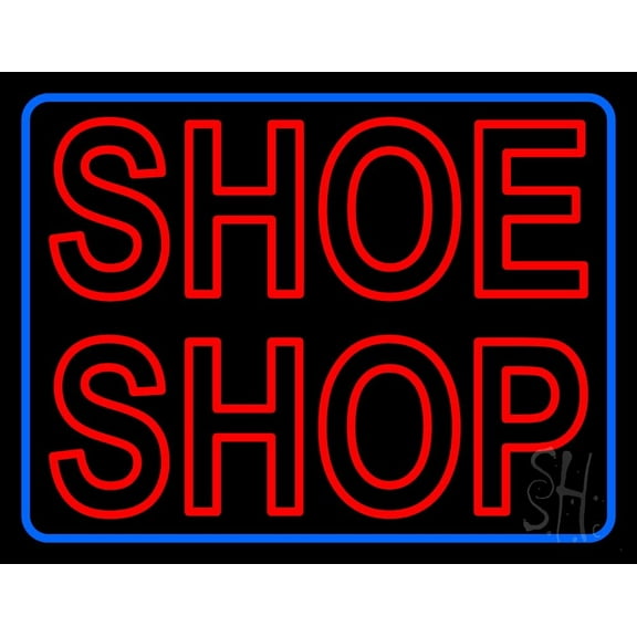 Red Double Stroke Shoe Shop LED Neon Sign 24 x 31 - inches, Black Square Cut Acrylic Backing, with Dimmer - Bright and Premium built indoor LED Neon Sign for store interior Décor, Storefront.