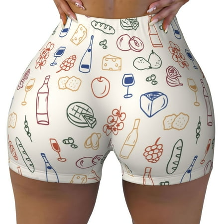 Workout Shorts Women  Doodle Wine Biker Shorts for Women Running Gym Spandex Shorts Tummy Control