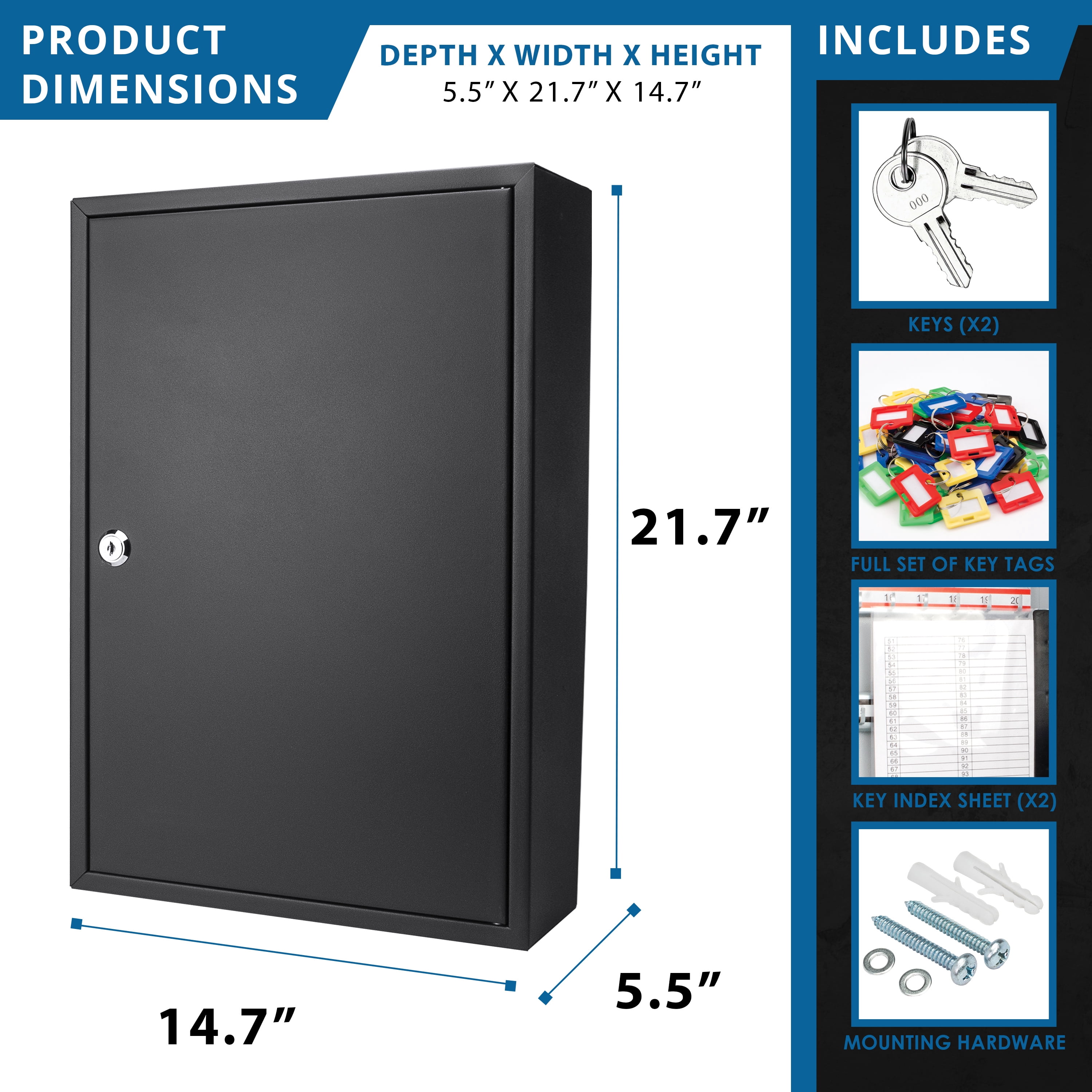 E-Western 200 Key Adjustable Steel Key Cabinet with Lock Secure Wall Mount for Keys Organization and Management Black