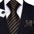 thumbnail image 4 of Set de Corbata Barry.Wang Rayas Negro Dorado en Seda Tejida, 4 of 9