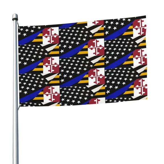Thin Blue Line Maryland Flag Flag 5x8 Ft Print Vivid Color Outdoors Indoors Light-Weight Polyester Flags