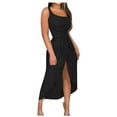 thumbnail image 2 of Lovzfmll Slip Dress for Women, One Shoulder Sleeveless with High Slit & Shirring, Relaxed Fit Maxi Dress Black, L, 2 of 5
