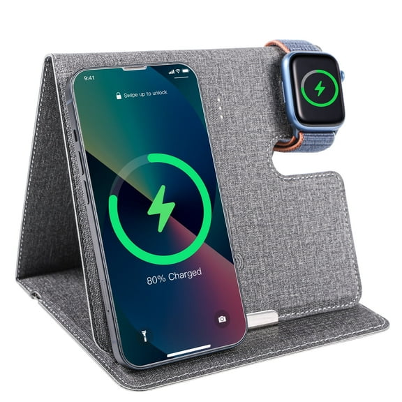Super Joy Foldable Wireless Magnetic Travel Wireless Charging Station Multiple Devices, 3 in 1 Charging Station for iPhone 15/14/13/12/Pro/Max,iWatch,AirPods 3/2/Pro, Gray
