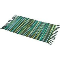 Nvzi Chindi Rag Rug, Machine Washable Cotton Reversible Rag Rug Hand Woven Multi Color Striped Area Rug Floor Rugs for Bedroom, Living Room, Kitchen and Laundry Room (28" x 47", Green)