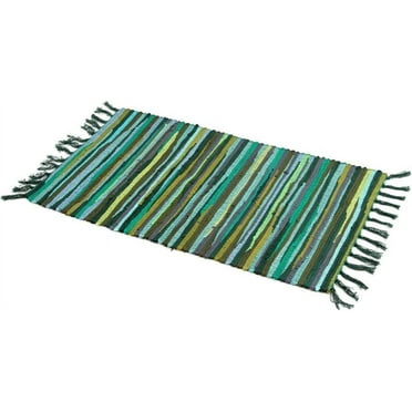 Nvzi Chindi Rag Rug, Machine Washable Cotton Reversible Rag Rug Hand Woven Multi Color Striped Area Rug Floor Rugs for Bedroom, Living Room, Kitchen and Laundry Room (28" x 47", Green)