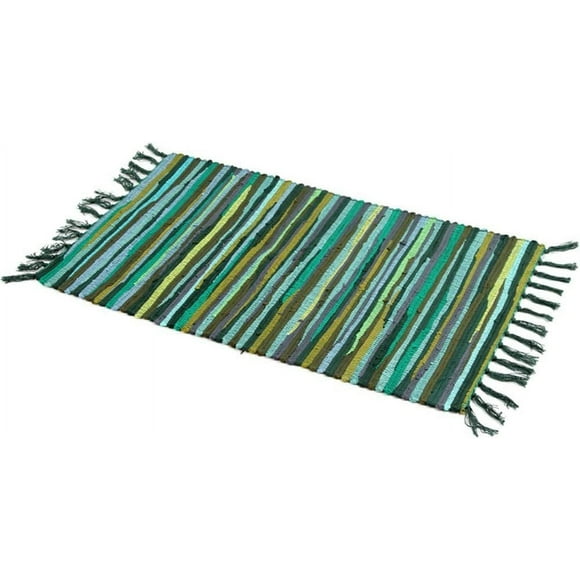 XmhyTop Chindi Rag Rug, Machine Washable Cotton Reversible Rag Rug Hand Woven Multi Color Striped Area Rug Floor Rugs (28" x 47", Green)