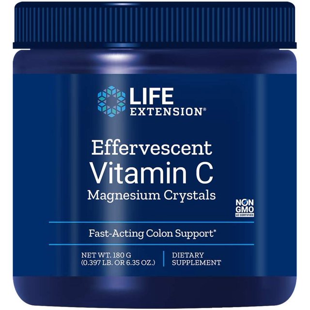 Suplemento Cristales Efervescentes de Vitamina C y Magnesio Sin Sabor 180 gramos Life Extension LES-0577665