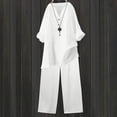 thumbnail image 3 of JFGHDG Linen Sets for Women 2 Piece 3/4 Sleeve Cotton Linen Tops and Wide Leg Pants Matching Sets Summer Beach Lounge Outfits White 3XL, 3 of 6