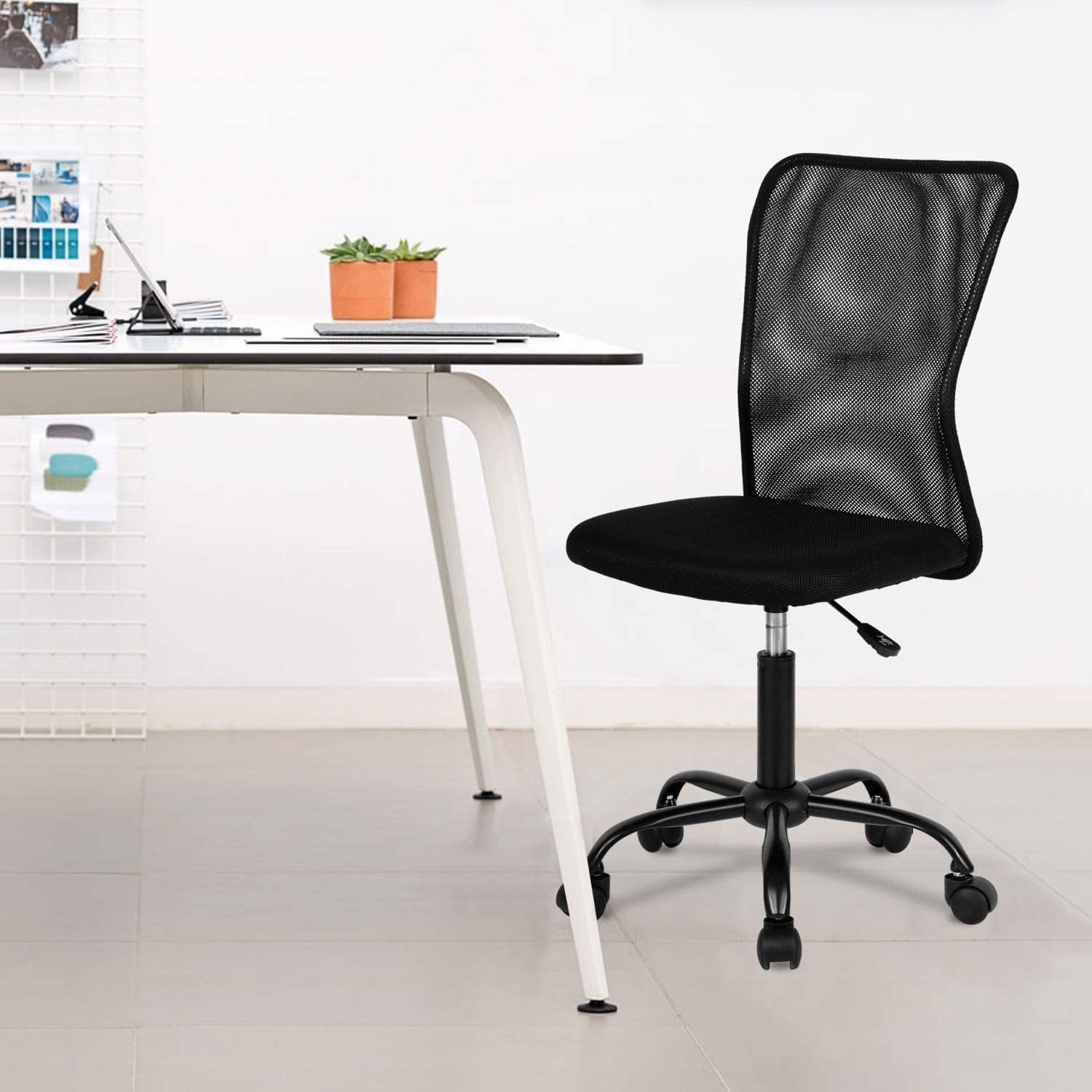 BestOffice Ergonomic Armless Office Chair with Adjustable Height, Lumbar Support for Adults(Black)