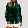 thumbnail image 2 of Women's Velour Sweatshirts for Women Full Zip Up Jacket with Side Pockets Long Sleeve High Neck Outerwear Soft Warm Velour Jacket Fall Winter Warm Coats Athletic Workout Outfits Green S, 2 of 4