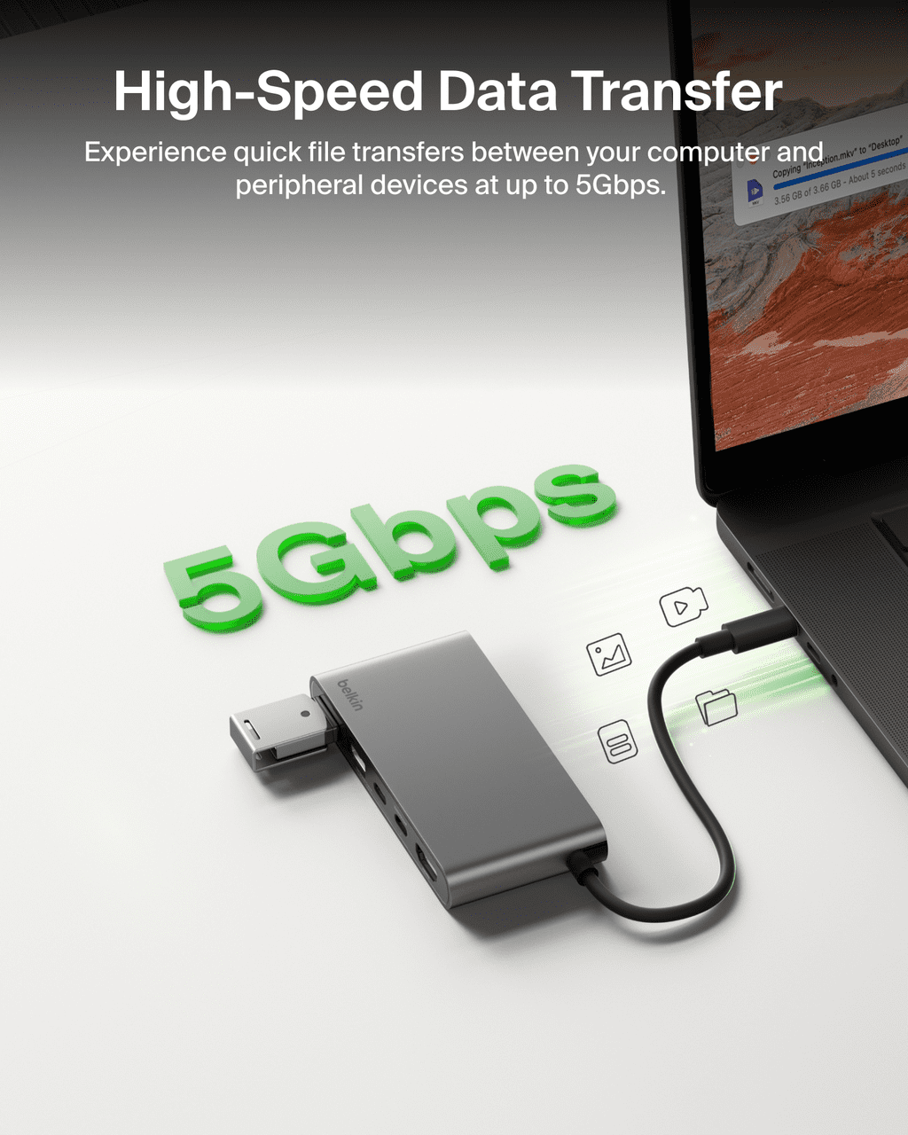 Belkin USB C Hub, 5-Port Hub w/ 4K HDMI Display @ 60Hz, 100W Power Delivery, Fast Data Transfer 5Gbps, USB C Multiport Adapter for MacBook, iPad Pro, Chromebook, & More - Upgraded HDMI 2.0