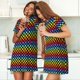 thumbnail image 4 of Fotbe Rainbow Chequerboard Bata de Dormir para Mujer con Estampado, Camisón de Algodón de Manga Corta, Ropa de Dormir Casual, 4 of 6