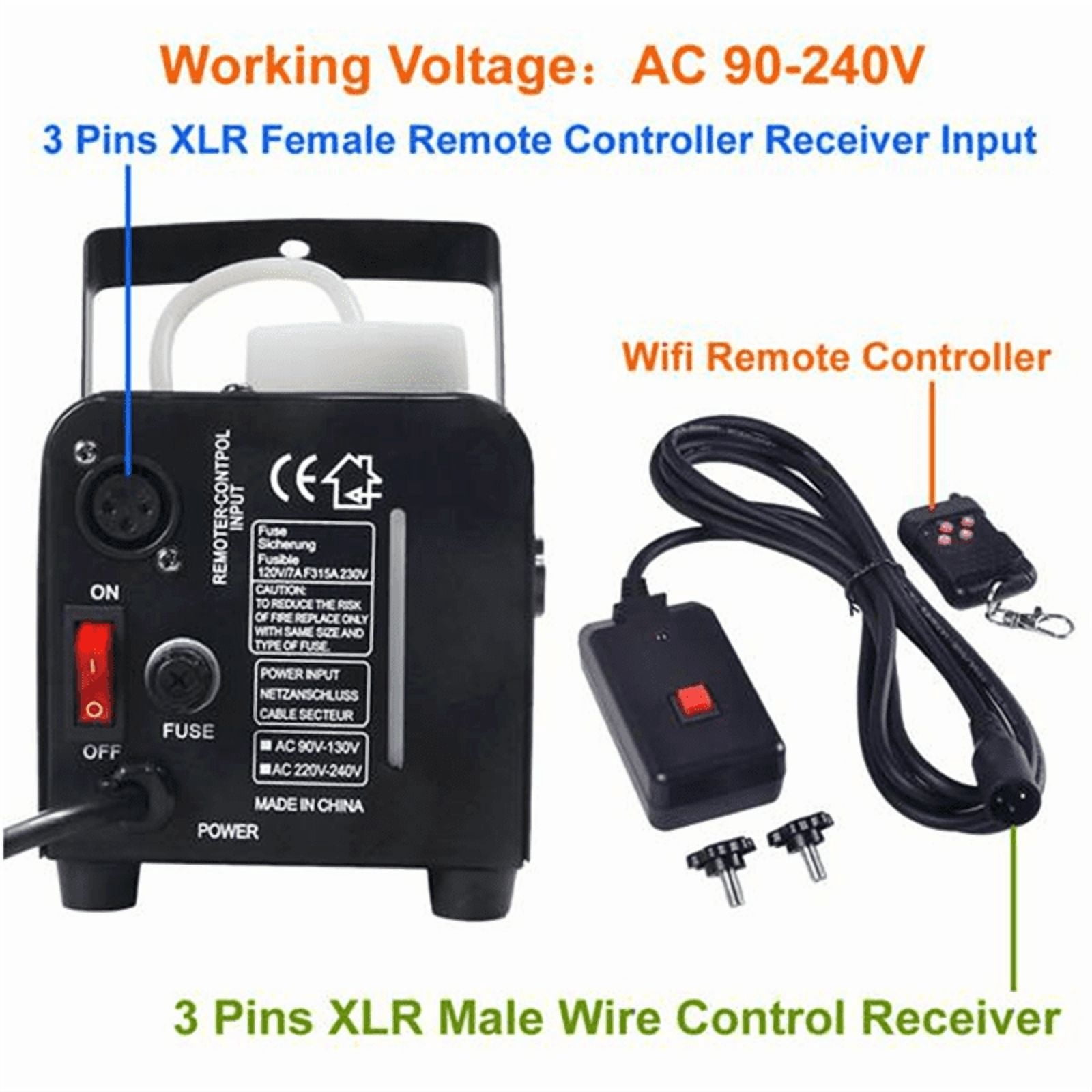 2 PCs 90-240VAC 2 in 1 Wireless Remote Control 3 Pins XLR for Smoke Machine Party DJ Stage Lighting Effect Atmosphere,2 x Fog Machine Remote Controller Kit,Black