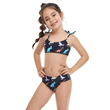 

Girls Cartoon Swimsuits Two-Pieces Bathing Suits Lace-up Cami Crop Top And Bikini Bottoms Quick Dry Swimwear Kids Sunsuit 6-14T