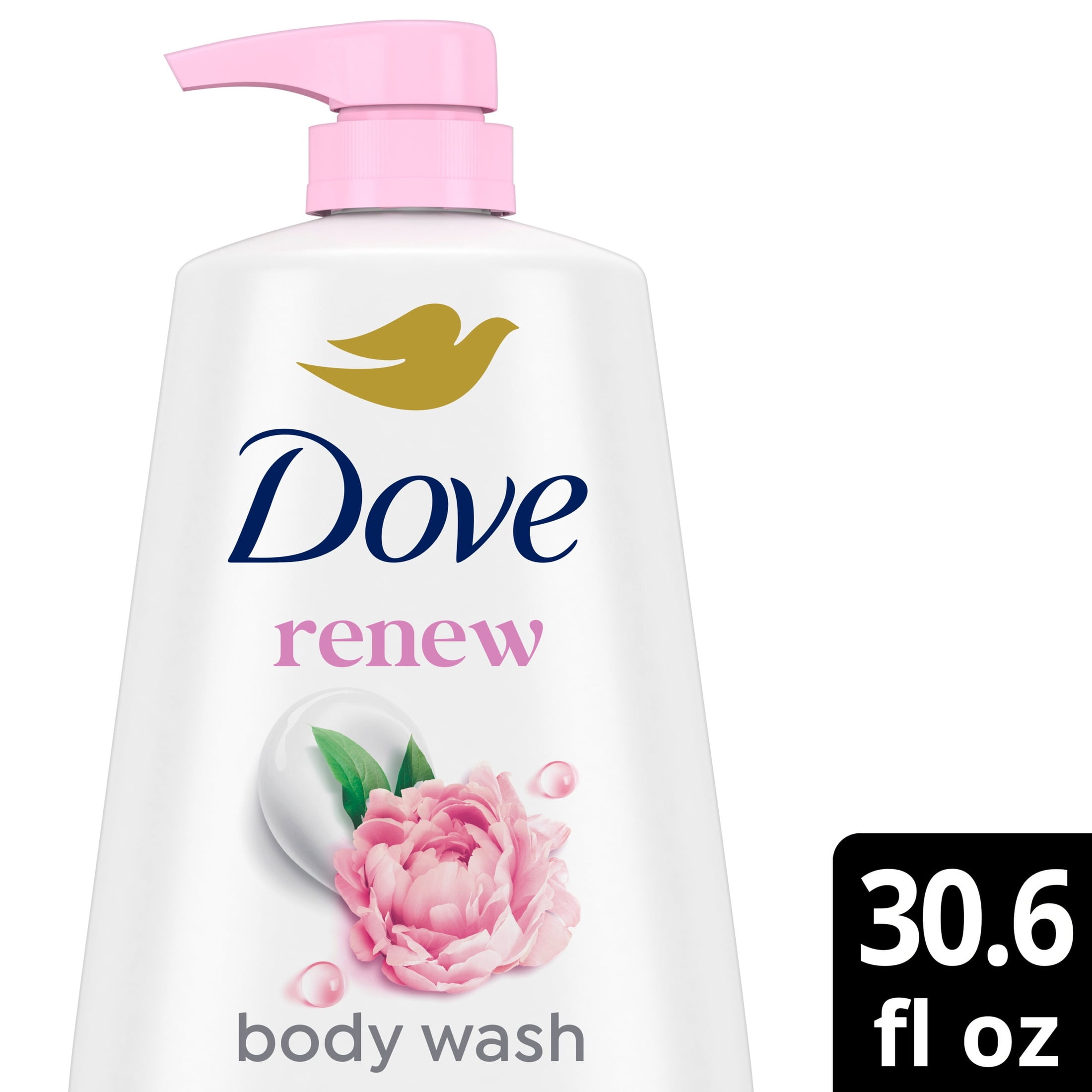 Dove Body Wash With Pump For 24hr Lotion-Soft Skin Renew Peony & Rose Oil Moisturizing Skin Cleanser With No Sulfates No Parabens ,30.6 fl oz