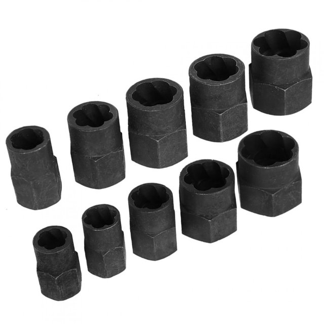 "Premium 10-Piece Reverse Spiral Nut Extractor Set for 9-19mm Damaged/Rusty Bolts - High-Strength Alloy Steel with Aluminum Case"