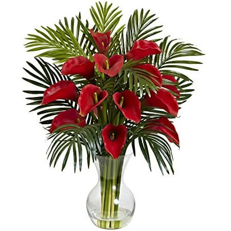 Nearly Natural Calla Lily & Areca Palm Silk Flower Arrangement
