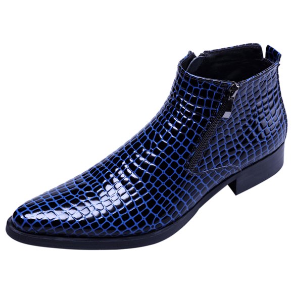 Santimon Men Crocodile Pattern Leather Boots Fashion Ankle Boots Casual Chukka Boots Blue US 13