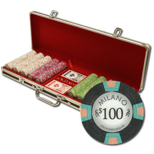 500ct Milano Casino Clay 10g Poker Chip Set in Black Aluminum Metal Carry Case 