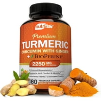 NutriFlair Turmeric Curcumin Supplement with Black Pepper and Ginger, 2250 mg per Serving, 180 Capsules