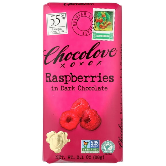 Chocolove Raspberries in Dark Chocolate, Contains Soy, 3.1 oz