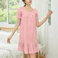 thumbnail image 2 of AWZXDE Special Style Solid Color Casual Elegant Ruffled Hem Design Short Sleeve Fashion Short Dress Plus Size Home Sleepwear Pink,L, 2 of 4