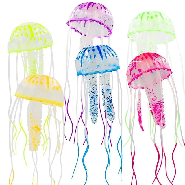 6 uds adorno de decoración de medusas artificiales para pecera de acuario, decoraciones de acuario de medusas falsas, efecto de medusas brillantes, seguro para peces, instantáneo Kuyhfg Bienvenido a Kuyhfg