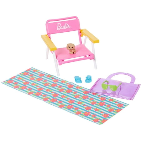 Barbie Accessory Pack, Beach Theme, with 6 Pieces Including Pet