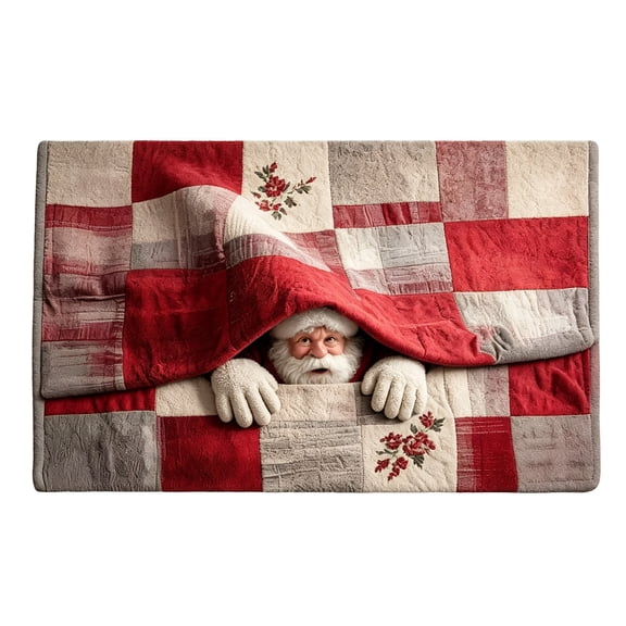 Christmas Santa Claus Decorative Mat, 3D Visual Design Crystal Velvet Non Slip Rug, Holiday Home Decor